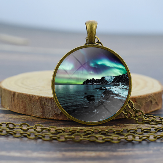 Unique Aurora Borealis Bronze Necklace - Northern Light Jewelry - Glass Dome Pendent Necklace - Perfect Aurora Lovers Gift 12