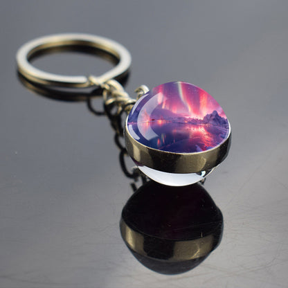 Luminous Aurora Borealis Keyring - Northern Light Jewelry - Unique Double Side Glass Ball Key Chain - Perfect Aurora Lovers Gift