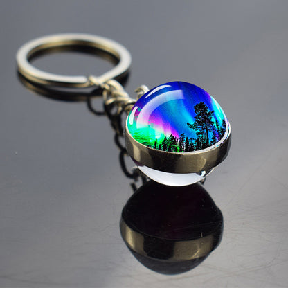 Luminous Aurora Borealis Keyring - Northern Light Jewelry - Unique Double Side Glass Ball Key Chain - Perfect Aurora Lovers Gift