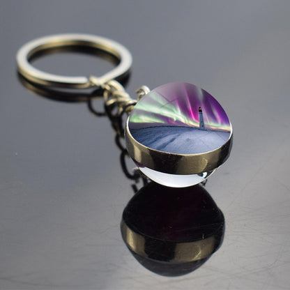 Luminous Aurora Borealis Keyring - Northern Light Jewelry - Unique Double Side Glass Ball Key Chain - Perfect Aurora Lovers Gift