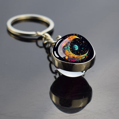 Unique Full Crescent Moon Keyring - Night Starry Sky Jewelry - Double Side Glass Ball Key Chain - Perfect Moon Lovers Gift 7