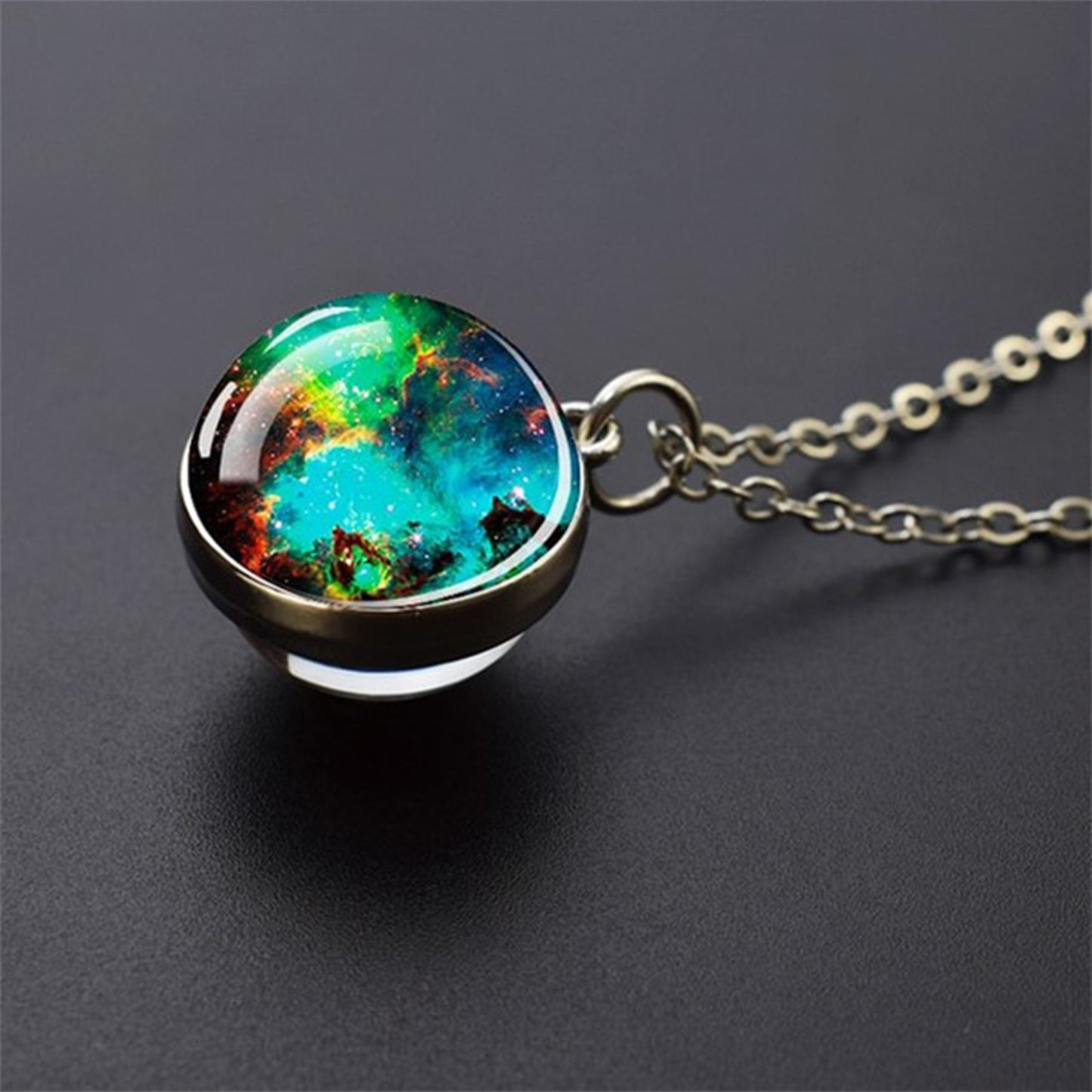 Unique Galaxy Nebula Silver Necklace - Universe Jewelry - Double Side Glass Ball Pendent Necklace - Perfect Astronomy Lovers Gift 3