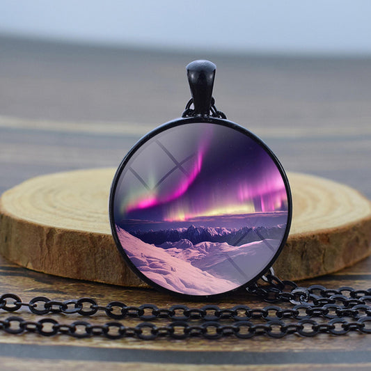 Collier noir lumineux Aurora Borealis - Bijoux Northern Light - Collier pendentif dôme en verre unique - Cadeau parfait pour les amoureux des aurores boréales