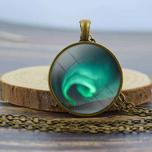 Unique Aurora Borealis Bronze Necklace - Northern Light Jewelry - Glass Dome Pendent Necklace - Perfect Aurora Lovers Gift 14