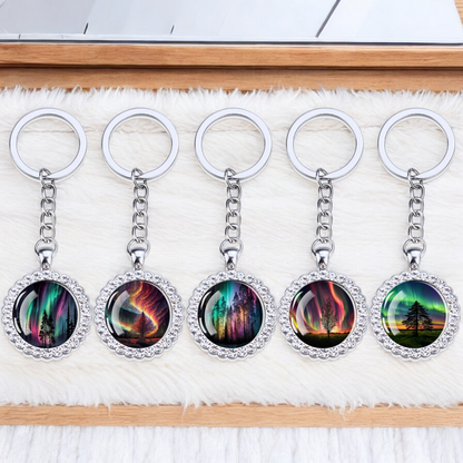 Porte-clés lumineux en argent Aurora Borealis - Bijoux Northern Light - Porte-clés en verre strass - Cadeau parfait pour les amoureux des aurores boréales