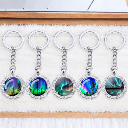 Luminous Aurora Borealis Silver Keyring - Northern Light Jewelry - Rhinestones Glass Key Chain - Perfect Aurora Lovers Gift