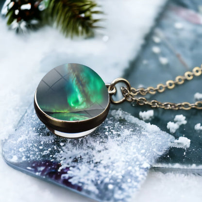 Unique Aurora Borealis Silver Necklace - Northern Light Jewelry - Double Side Glass Ball Pendent Necklace - Perfect Aurora Lovers Gift 32