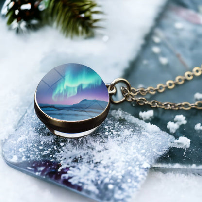 Unique Aurora Borealis Silver Necklace - Northern Light Jewelry - Double Side Glass Ball Pendent Necklace - Perfect Aurora Lovers Gift 30