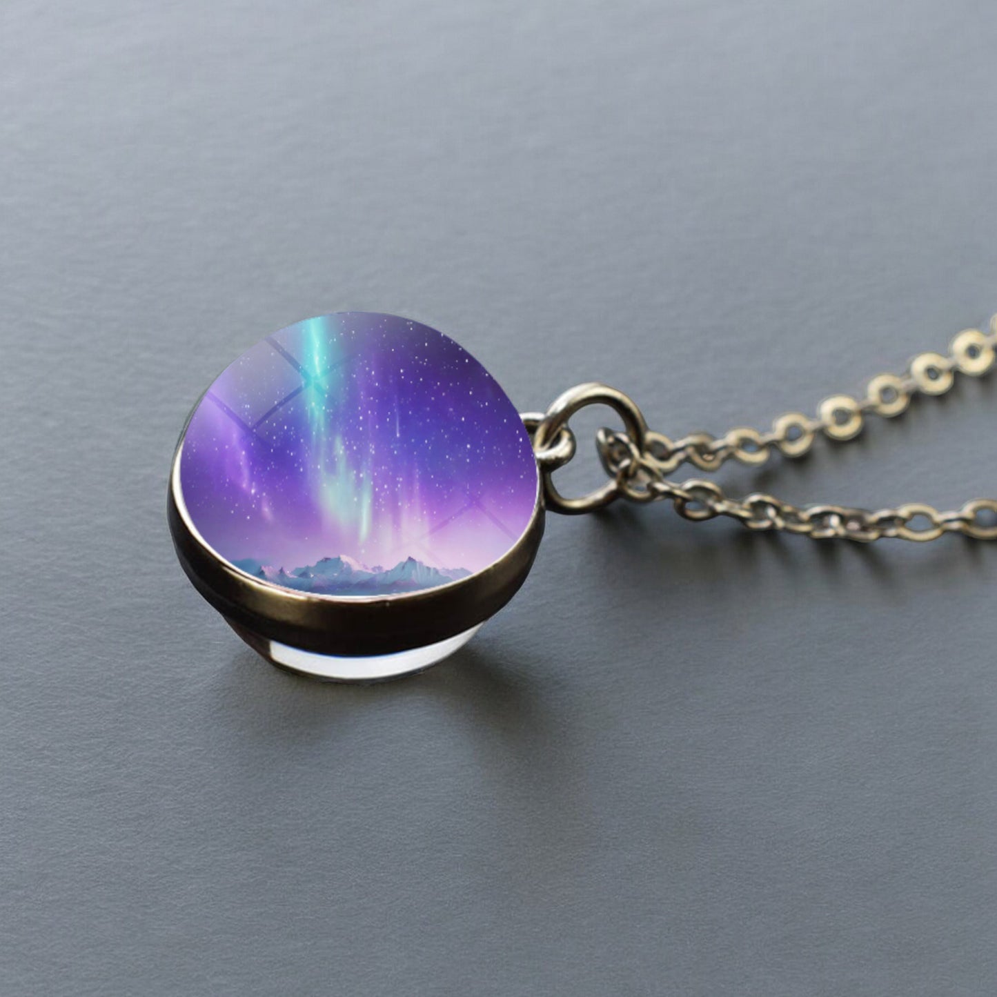 Luminous Aurora Borealis Silver Necklace- Northern Light Jewelry - Unique Double Side Glass Ball Pendent Necklace - Perfect Aurora Lovers Gift