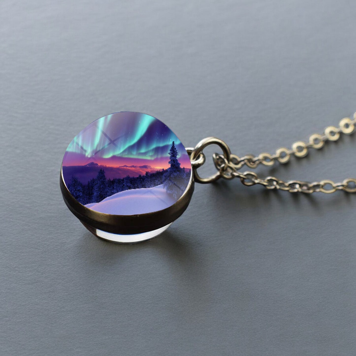 Luminous Aurora Borealis Silver Necklace- Northern Light Jewelry - Unique Double Side Glass Ball Pendent Necklace - Perfect Aurora Lovers Gift