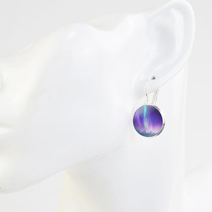 Luminous Aurora Borealis Hook Earrings - Northern Lights Jewelry - Unique Glass Cabochon Drop Earrings - Perfect Aurora Lovers Gift