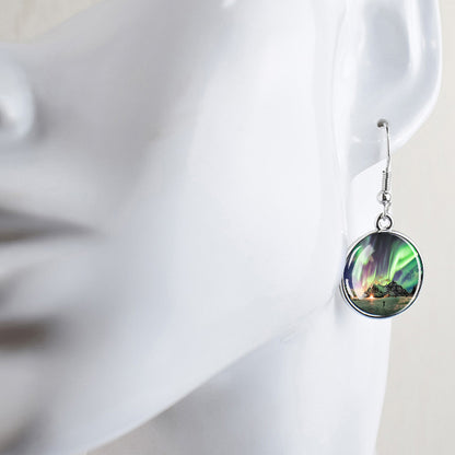 Lichtgevende Aurora Borealis Drop Oorbellen - Noorderlicht Sieraden - Unieke Glazen Cabochon Dangle Oorbellen - Perfect Aurora Lovers Gift