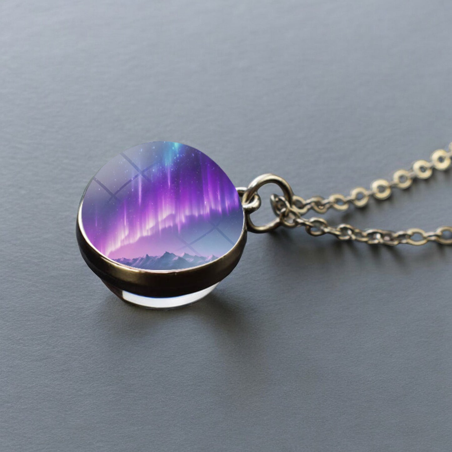 Luminous Aurora Borealis Silver Necklace- Northern Light Jewelry - Unique Double Side Glass Ball Pendent Necklace - Perfect Aurora Lovers Gift