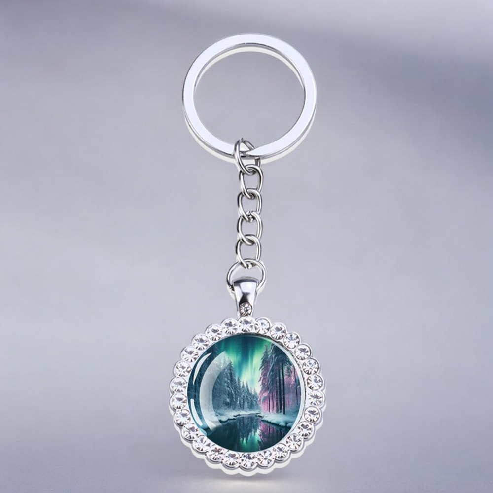 Luminous Aurora Borealis Silver Keyring - Northern Light Jewelry - Rhinestones Glass Key Chain - Perfect Aurora Lovers Gift