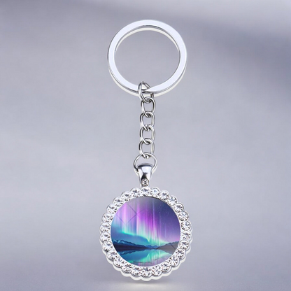 Luminous Aurora Borealis Silver Keyring - Northern Light Jewelry - Rhinestones Glass Key Chain - Perfect Aurora Lovers Gift