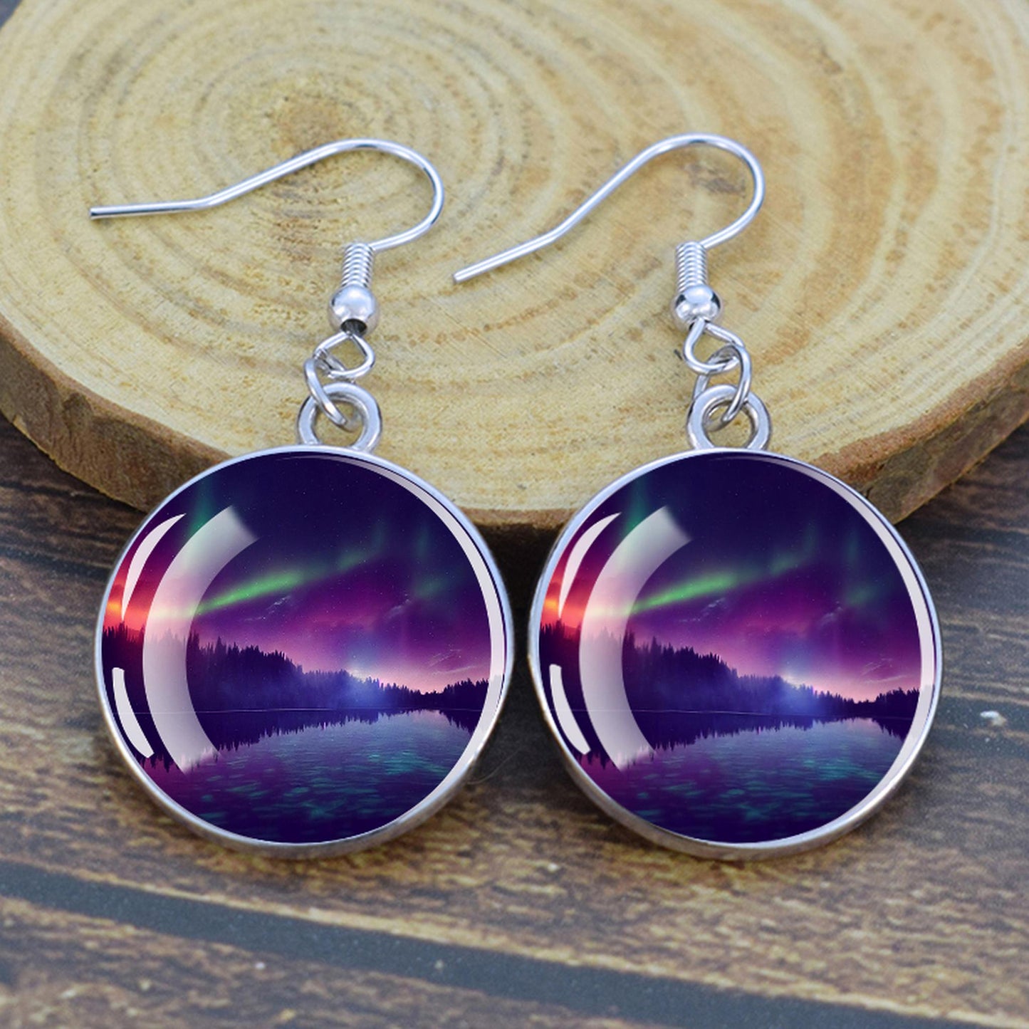 Luminous Aurora Borealis Drop Earrings - Northern Lights Jewelry - Unique Glass Cabochon Dangle Earrings - Perfect Aurora Lovers Gift