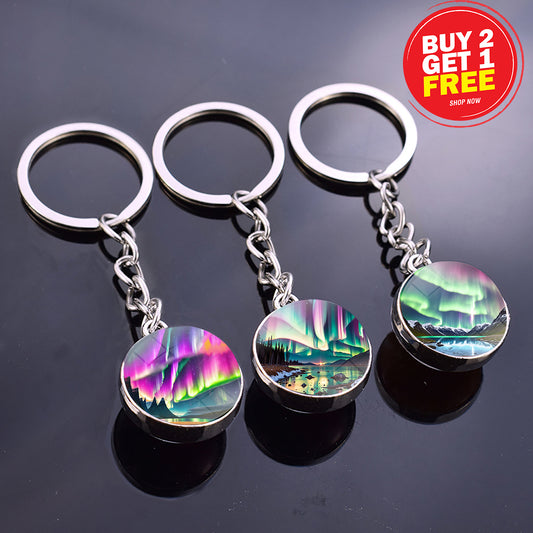 Porte-clés lumineux Aurora Borealis - Bijoux Northern Light - Porte-clés unique en boule de verre double face - Cadeau parfait pour les amoureux des aurores boréales