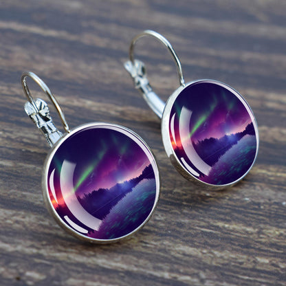 Luminous Aurora Borealis Hook Earrings - Northern Lights Jewelry - Unique Glass Cabochon Drop Earrings - Perfect Aurora Lovers Gift