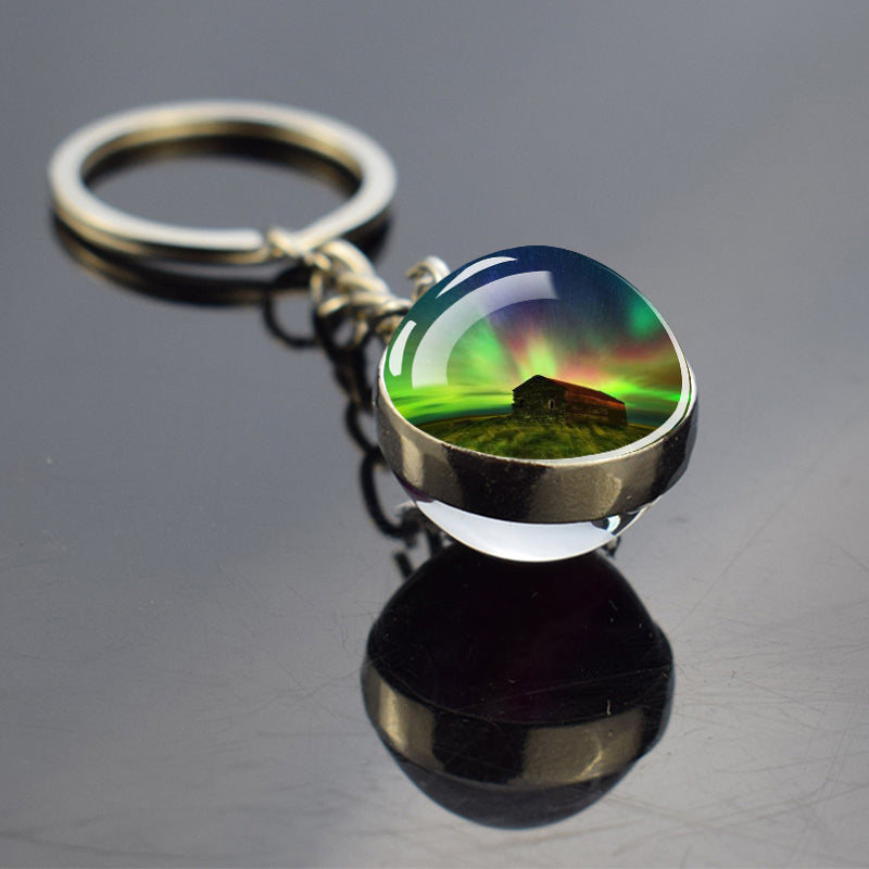 Luminous Aurora Borealis Keyring - Northern Light Jewelry - Unique Double Side Glass Ball Key Chain - Perfect Aurora Lovers Gift