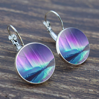 Luminous Aurora Borealis Hook Earrings - Northern Lights Jewelry - Unique Glass Cabochon Drop Earrings - Perfect Aurora Lovers Gift