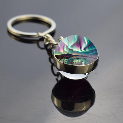 Luminous Aurora Borealis Keyring - Northern Light Jewelry - Unique Double Side Glass Ball Key Chain - Perfect Aurora Lovers Gift