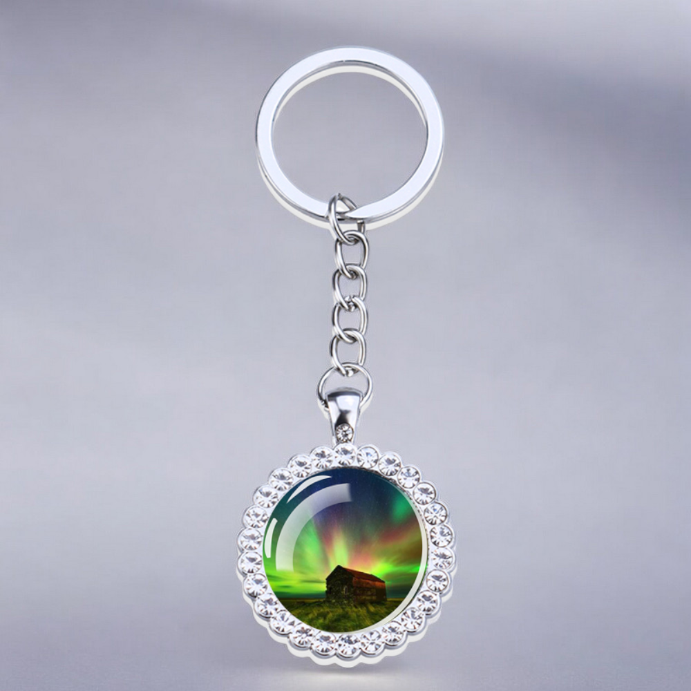 Luminous Aurora Borealis Silver Keyring - Northern Light Jewelry - Rhinestones Glass Key Chain - Perfect Aurora Lovers Gift