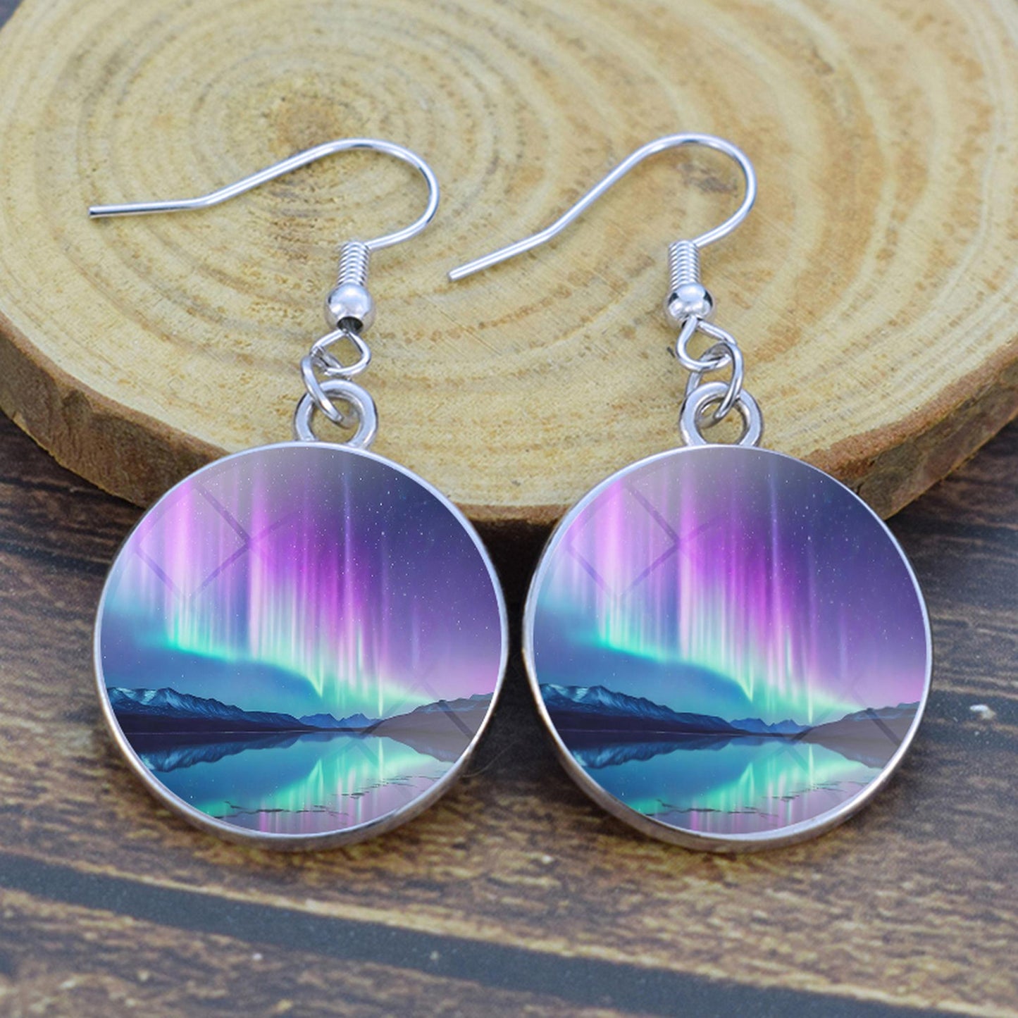 Luminous Aurora Borealis Drop Earrings - Northern Lights Jewelry - Unique Glass Cabochon Dangle Earrings - Perfect Aurora Lovers Gift