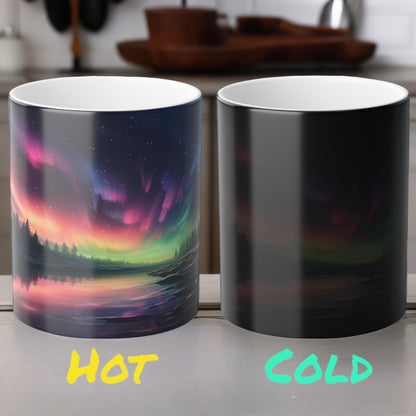 Bezaubernde wärmeempfindliche Tasse „Aurora Borealis“ – Tasse mit magischer Farbveränderung der Nordlichter, 325 ml – hitzereaktive Nachthimmel-Kaffeetasse – perfektes Geschenk für Naturliebhaber