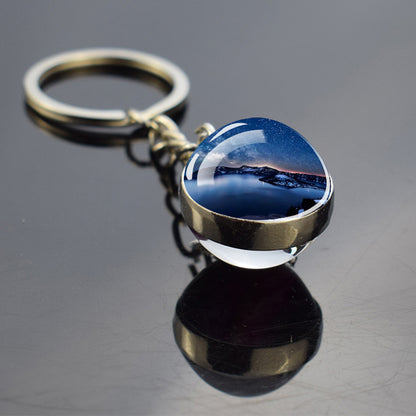 Luminous Aurora Borealis Keyring - Northern Light Jewelry - Unique Double Side Glass Ball Key Chain - Perfect Aurora Lovers Gift