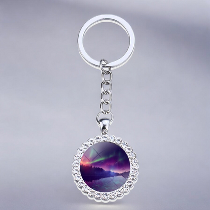 Porte-clés lumineux en argent Aurora Borealis - Bijoux Northern Light - Porte-clés en verre strass - Cadeau parfait pour les amoureux des aurores boréales