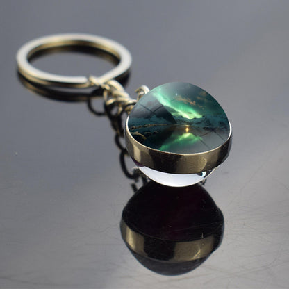 Luminous Aurora Borealis Keyring - Northern Light Jewelry - Unique Double Side Glass Ball Key Chain - Perfect Aurora Lovers Gift