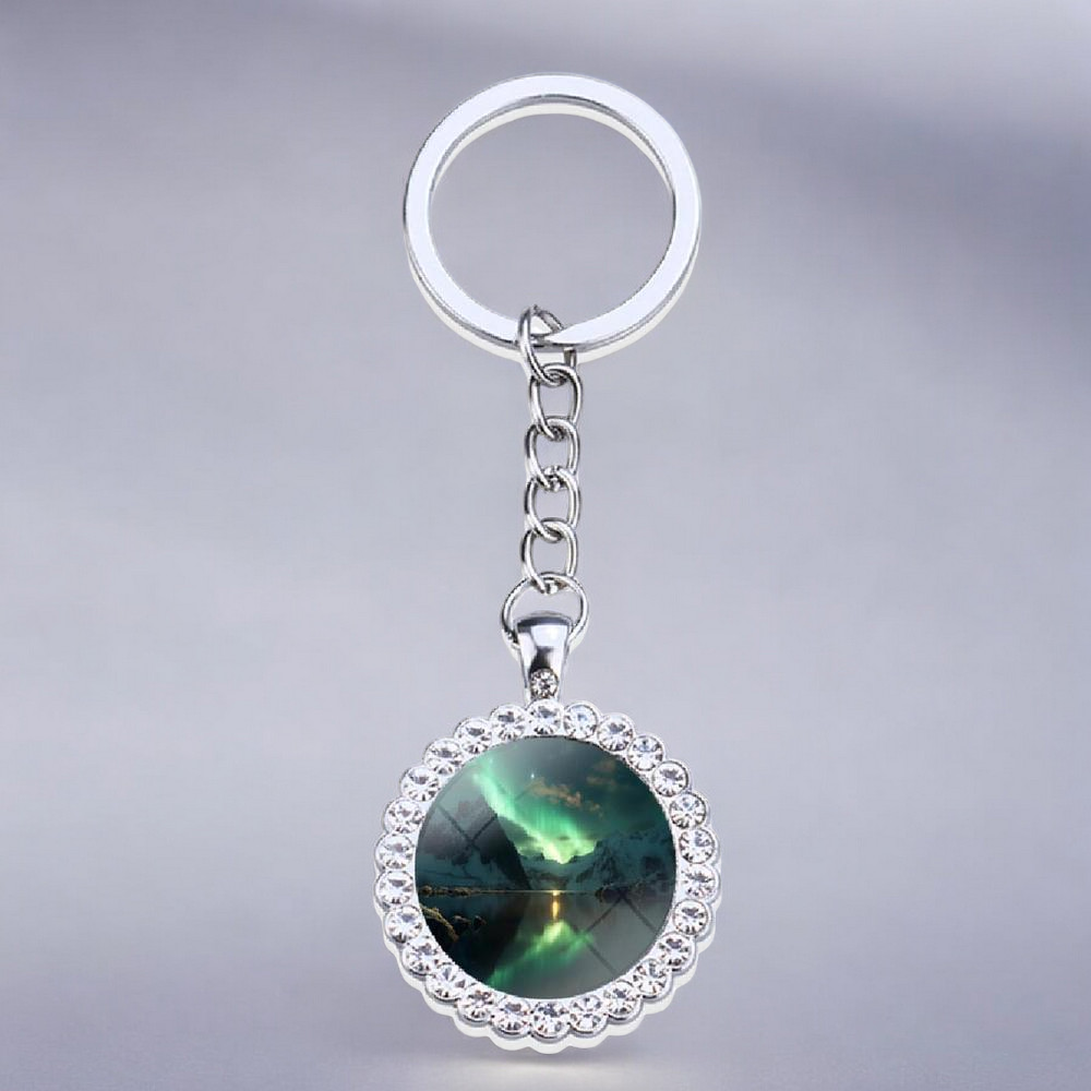 Luminous Aurora Borealis Silver Keyring - Northern Light Jewelry - Rhinestones Glass Key Chain - Perfect Aurora Lovers Gift