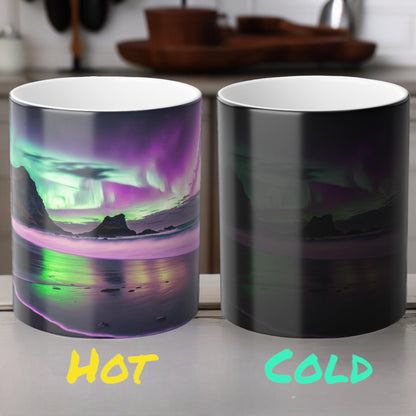 Enchanting Aurora Borealis karstumjutīga krūze - Northern Lights Magic Color Morphing krūze 11 unces - Heat Reactive Night Sky kafijas tase - lieliska dāvana dabas mīļotājiem