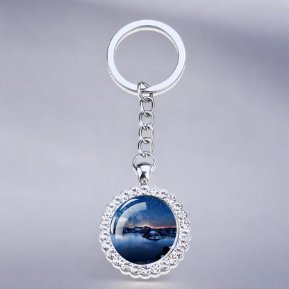 Luminous Aurora Borealis Silver Keyring - Northern Light Jewelry - Rhinestones Glass Key Chain - Perfect Aurora Lovers Gift