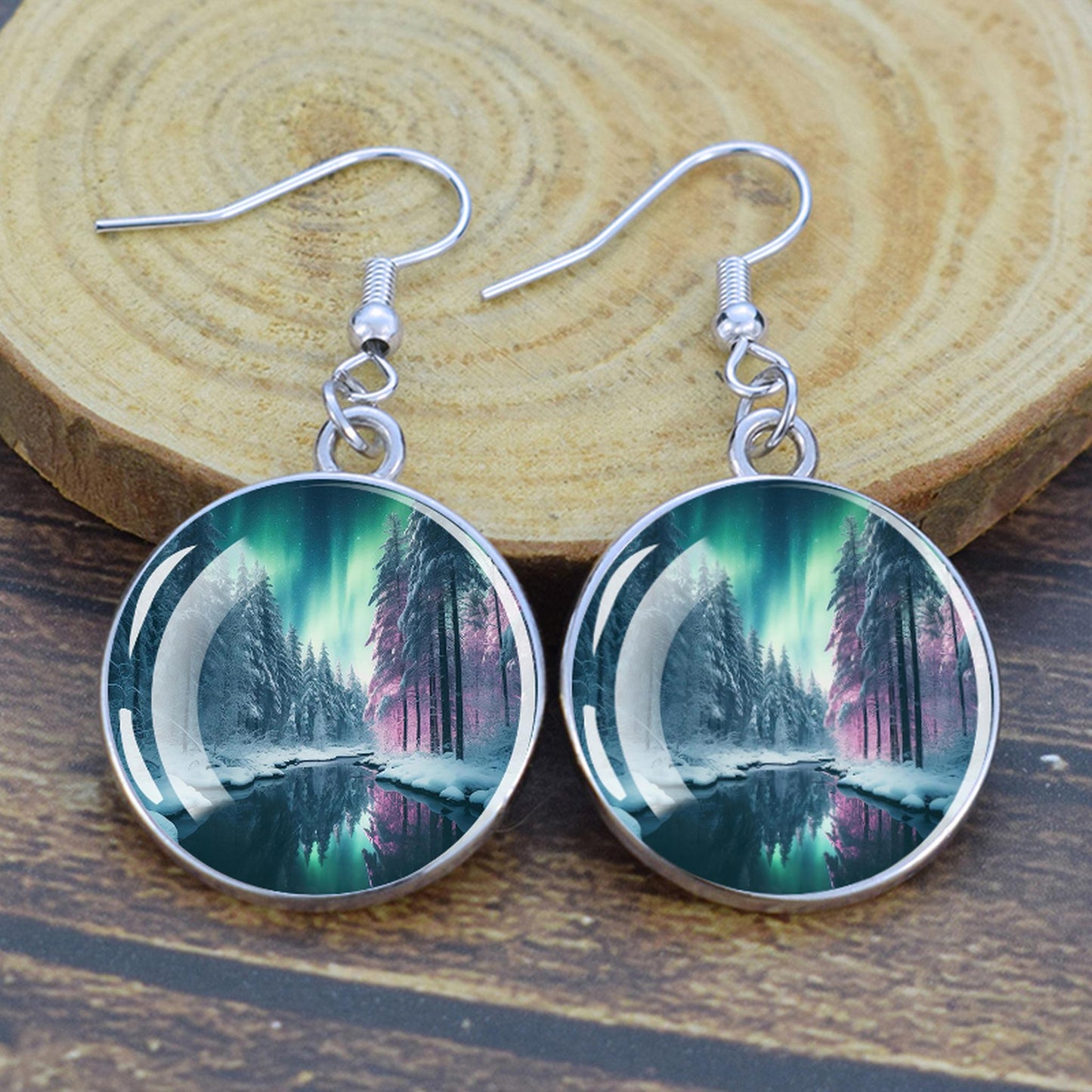 Orecchini pendenti luminosi Aurora Borealis - Gioielli dell'aurora boreale - Orecchini pendenti cabochon in vetro unici - Regalo perfetto per gli amanti dell'Aurora