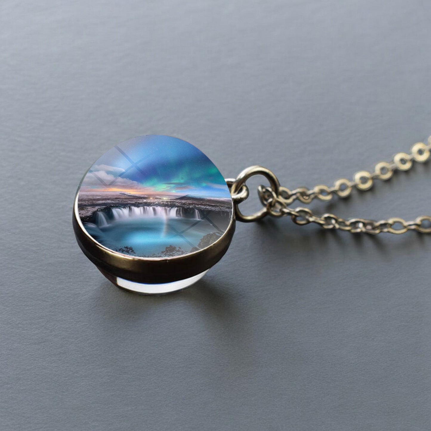 Luminous Aurora Borealis Silver Necklace- Northern Light Jewelry - Unique Double Side Glass Ball Pendent Necklace - Perfect Aurora Lovers Gift