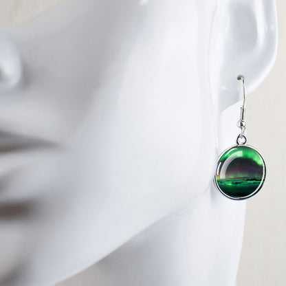 Luminous Aurora Borealis Drop-örhängen - Northern Lights-smycken - Unika Cabochon Dangle-örhängen i glas - Perfekt Aurora Lovers-present