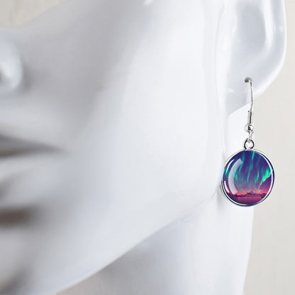 Lysende Aurora Borealis-dråbeøreringe - Northern Lights-smykker - Unikke Cabochon Dangle-øreringe i glas - Perfekt Aurora Lovers-gave