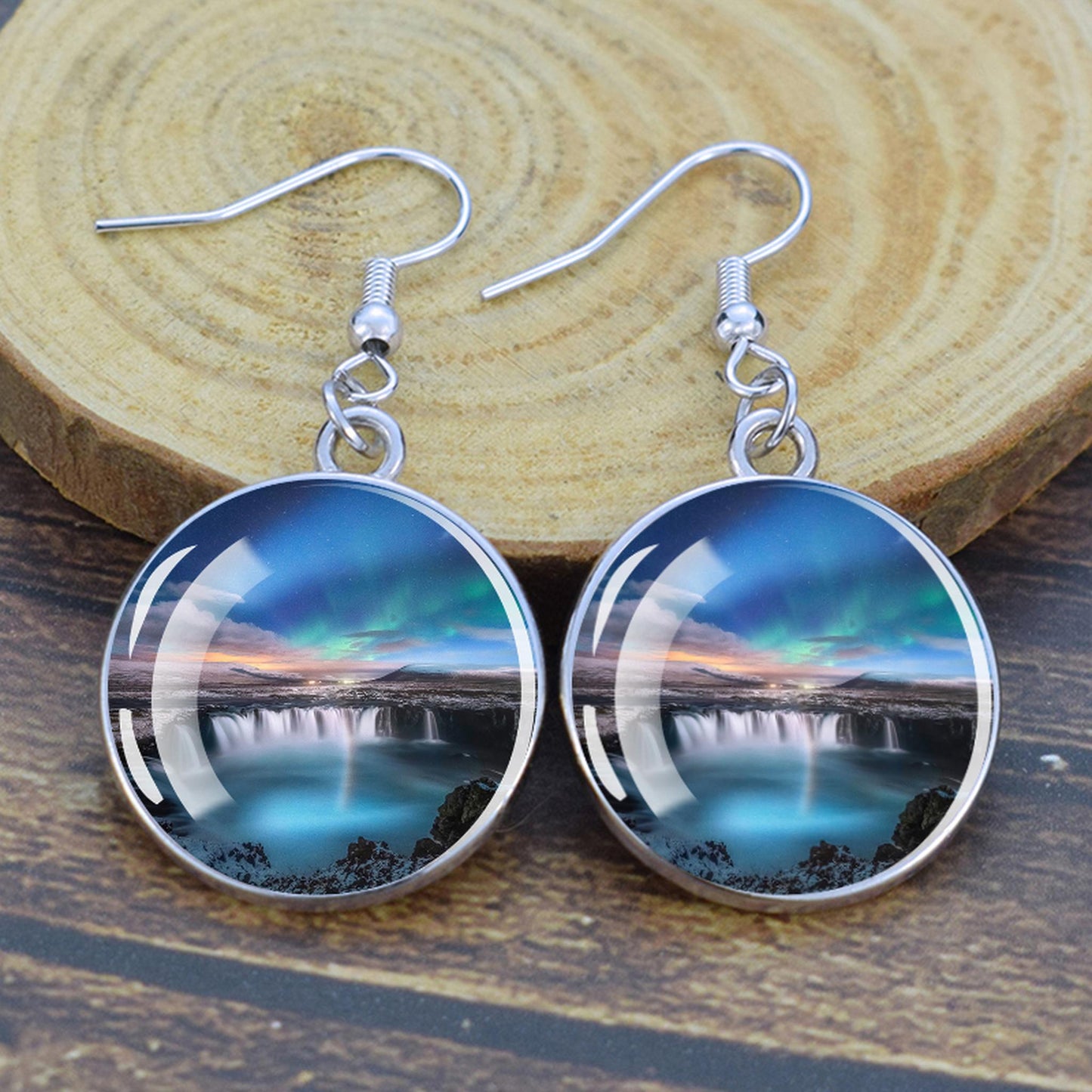 Luminous Aurora Borealis Drop Earrings - Northern Lights Jewelry - Unique Glass Cabochon Dangle Earrings - Perfect Aurora Lovers Gift