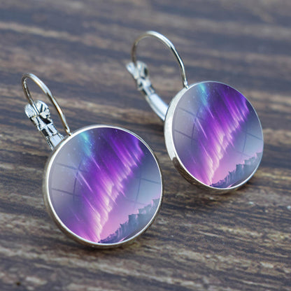 Luminous Aurora Borealis Hook Earrings - Northern Lights Jewelry - Unique Glass Cabochon Drop Earrings - Perfect Aurora Lovers Gift