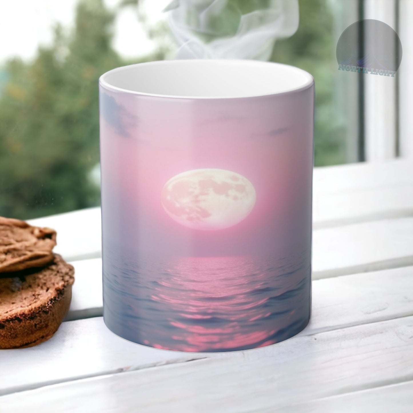 Color Morphing Moonlit Ocean Mug | Gift for Coffee Tea Moon Lovers, Unique Color Change Mug, Nighttime Scene