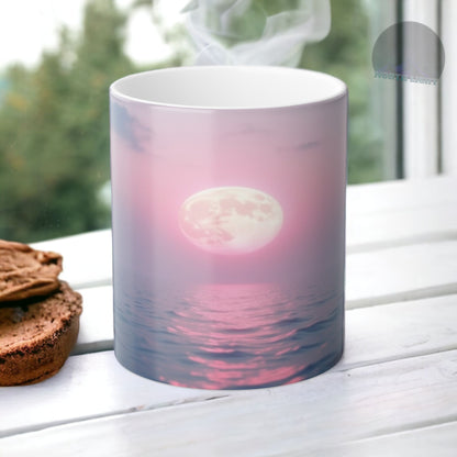 Color Morphing Moonlit Ocean Mug | Gift for Coffee Tea Moon Lovers, Unique Color Change Mug, Nighttime Scene