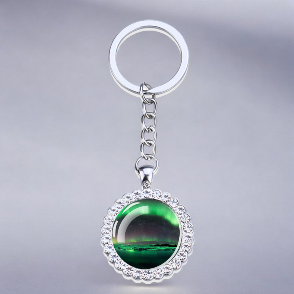 Porte-clés lumineux en argent Aurora Borealis - Bijoux Northern Light - Porte-clés en verre strass - Cadeau parfait pour les amoureux des aurores boréales