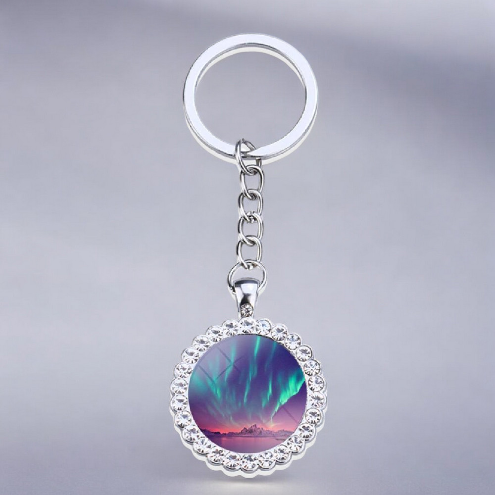 Luminous Aurora Borealis Silver Keyring - Northern Light Jewelry - Rhinestones Glass Key Chain - Perfect Aurora Lovers Gift