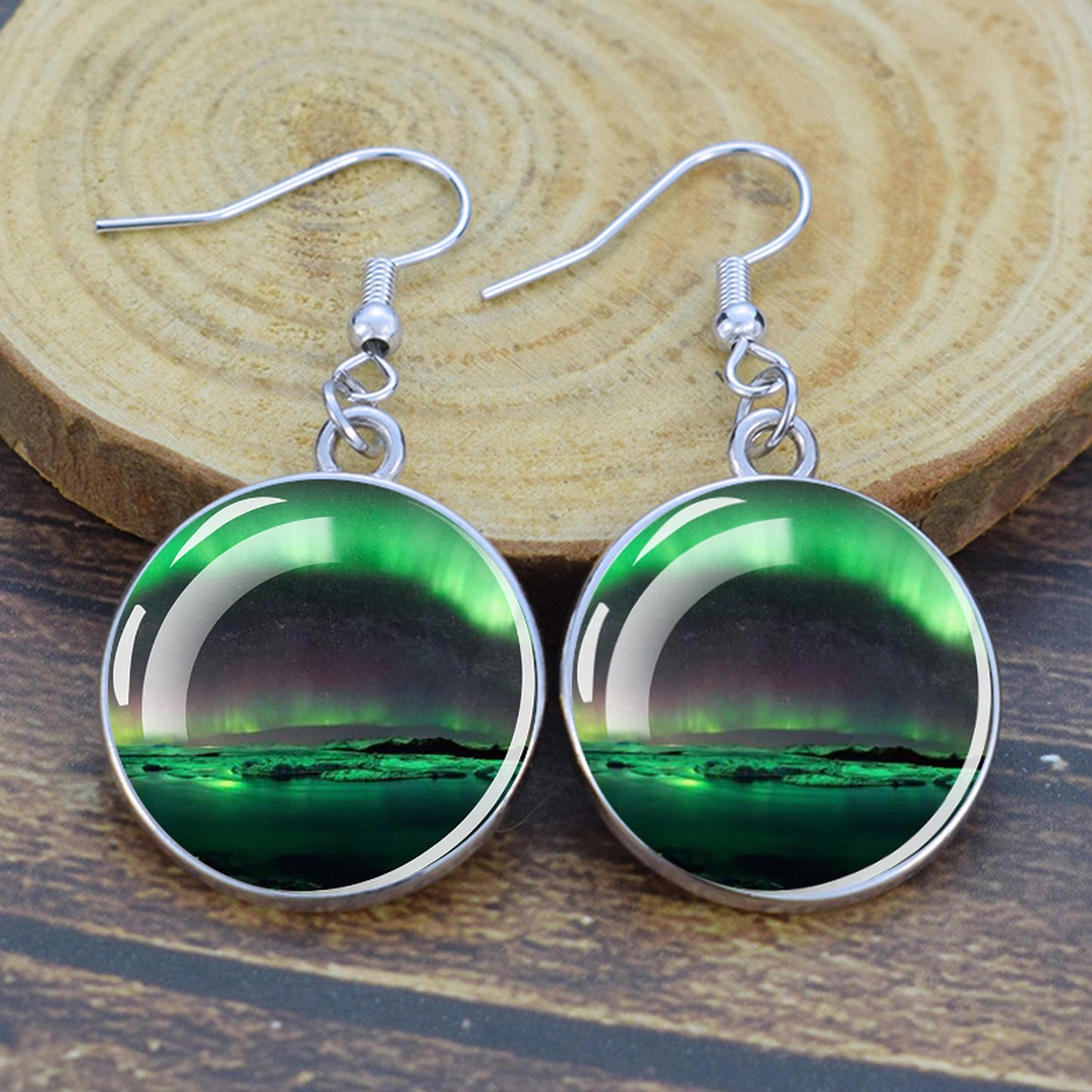 Pendientes colgantes luminosos de aurora boreal - Joyería de aurora boreal - Pendientes colgantes de cabujón de vidrio únicos - Regalo perfecto para los amantes de la aurora