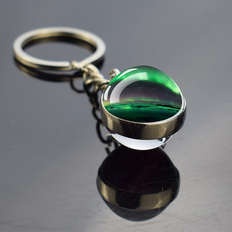 Luminous Aurora Borealis Keyring - Northern Light Jewelry - Unique Double Side Glass Ball Key Chain - Perfect Aurora Lovers Gift