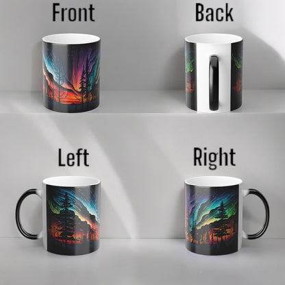 Töfrandi Aurora Borealis hitanæm mál - Northern Lights Magic Color Morphing Mug 11oz - Heat Reactive Night Sky Kaffibolli - Fullkomin gjöf fyrir náttúruunnendur