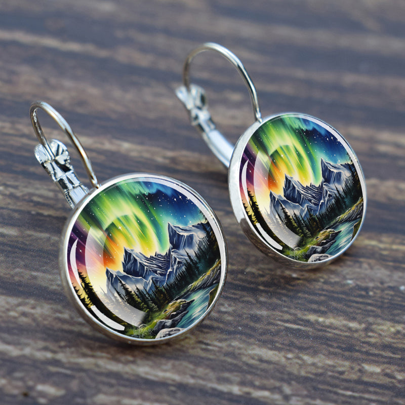 Luminous Aurora Borealis Hook Earrings - Northern Lights Jewelry - Unique Glass Cabochon Drop Earrings - Perfect Aurora Lovers Gift