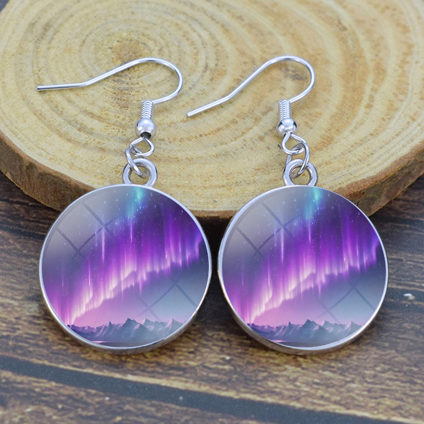 Gaismas Aurora Borealis Drop Auskari - Ziemeļblāzmas rotaslietas - Unikāli stikla Cabochon Dangle Auskari - Perfekta Aurora Lovers dāvana