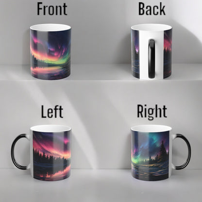 Fortryllende Aurora Borealis varmefølsomt krus - Northern Lights Magic Color Morphing-krus 11 oz - Heat Reactive Night Sky Coffee Cup - Perfekt gave til naturelskere